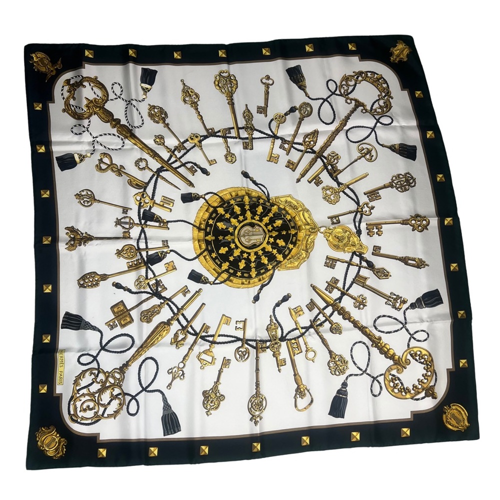 hermes les cles scarf black and gold